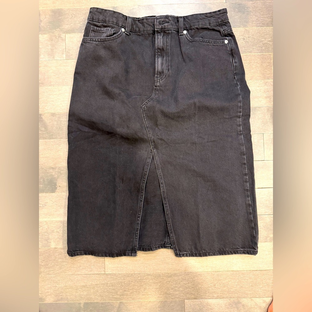 Mango Black Denim Midi Skirt